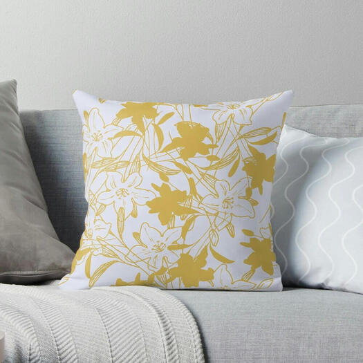 Gold flower seamless pattern throw pillow art by doodlesflowers
